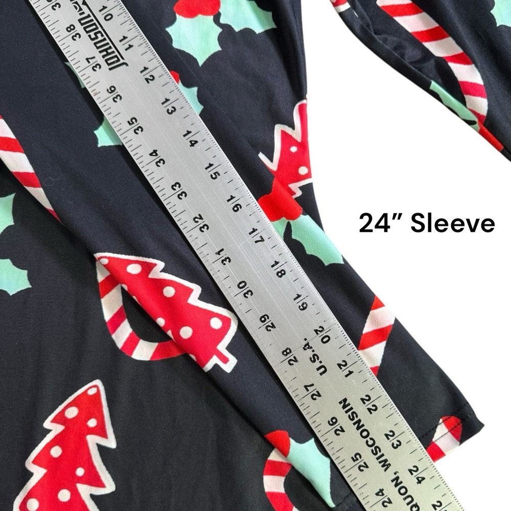 Christmas Holiday Long Sleeve Stretchy Black Dress Candy Canes Women Sz XXL - Picture 9 of 10